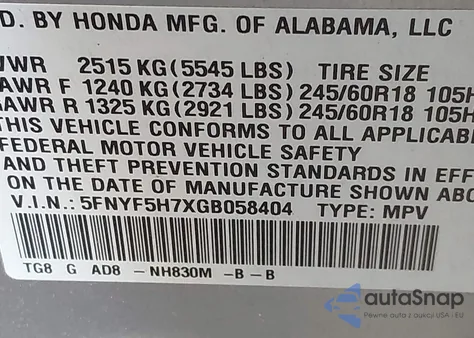 2016 Honda Pilot Ex-L from USA, damaged, VIN 5FNYF5H7XGB058404